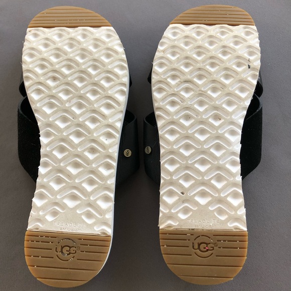 UGG woman's Kari black leather slide/sandal, SZ 8.5 - Picture 5 of 7